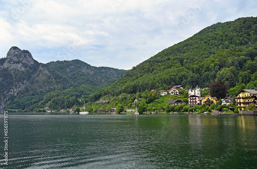 Traunkirchen on Lake Traun in Austria landscape