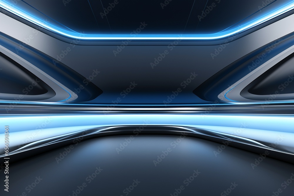 Universal Abstract Futuristic Gray-Blue Background with Integrated Lighting for Product Presentation