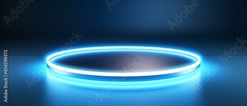 Abstract Minimalistic Light Blue Background with Circular Neon Glow for Product Presentation
