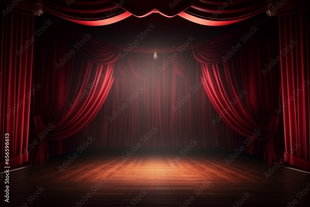 Red Curtain with Spotlight - obrazy, fototapety, plakaty 