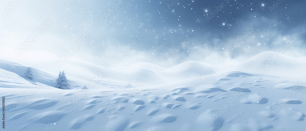Winter Snowscape: Drifts and Flakes on Evening Blue Sky Winter Snowscape: Drifts and Flakes on Evening Blue Sky