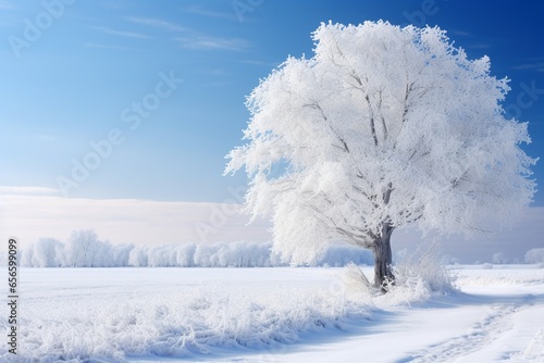 Winter Wonderland: Christmas Landscape with Snowy Trees and Blue Sky