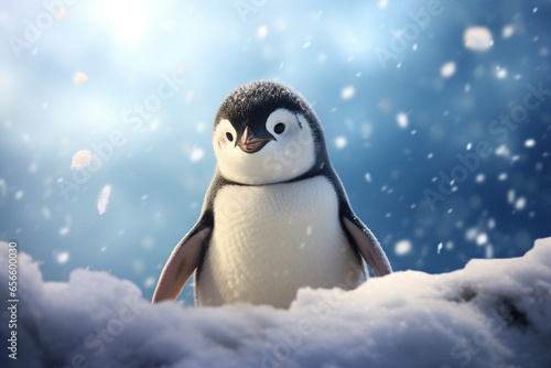 a cute penguin on a snow background
