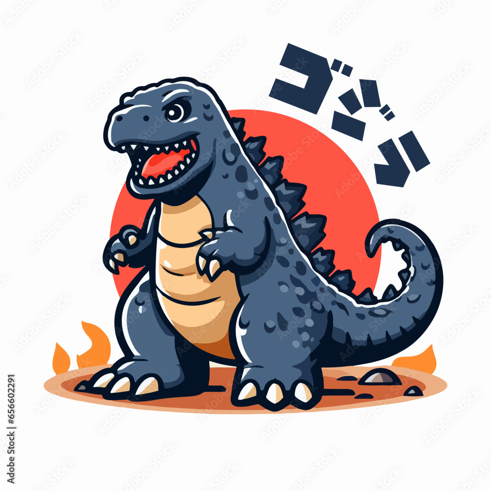 Cute godzilla cartoon vector illustration Stock Vector | Adobe Stock