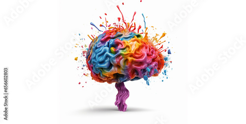a colorful brain with paint spering out