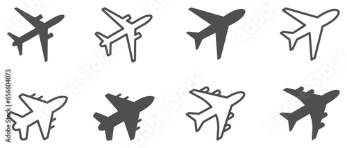 Plane icons set. Different airplane icons. Plane silhouettes. Vector illustration.