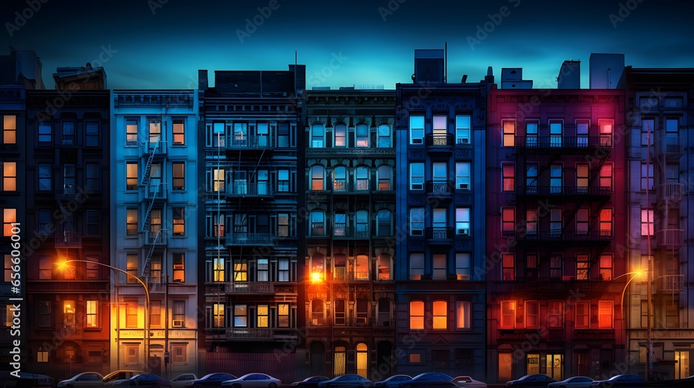 Panoramic view of New York City at night. Long exposure.