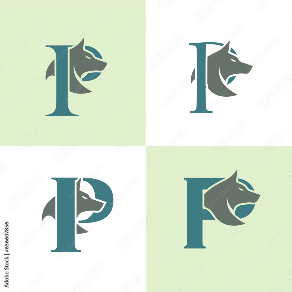 Initials Logo Design Alphabet Letter P I Wolf Logo Design Concept
