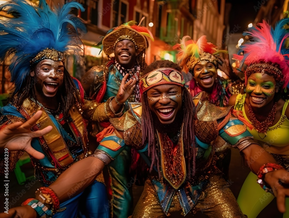 Unidentified people at the carnival parade in Cartagena, Colombia