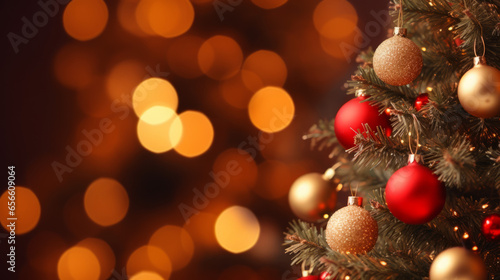 Christmas Tree with Decorations on a red background
