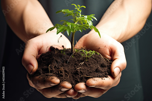 Wallpaper Mural Nurturing Nature: Hands Holding a Plant, Symbolizing Environment, Growth, Eco-Consciousness, and Life Torontodigital.ca