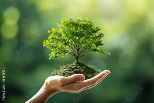 Wallpaper Mural Caring for Nature: Hand Holding a Green Tree Symbolizing Environment, Growth, Eco-Consciousness, and Life Torontodigital.ca