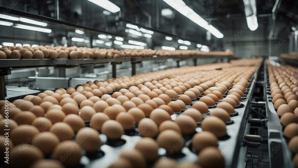 inside view of egg production factory 