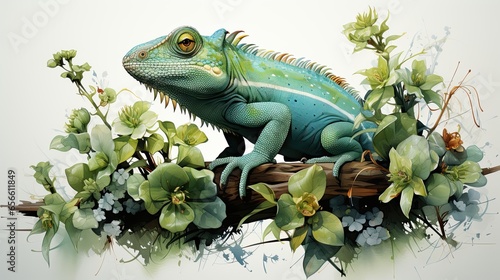 Watercolor of various types of chameleon in various colors.
