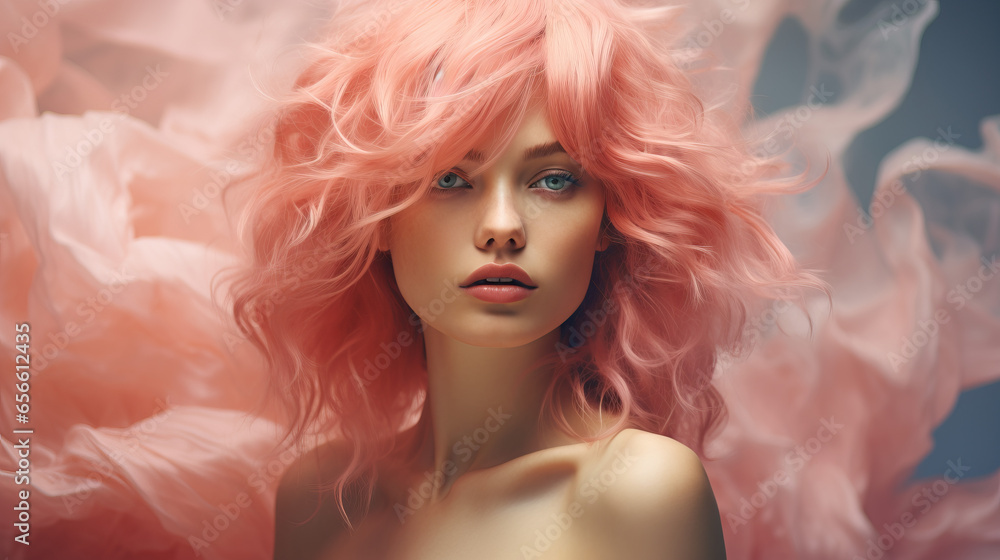 woman with pink hair ai generated