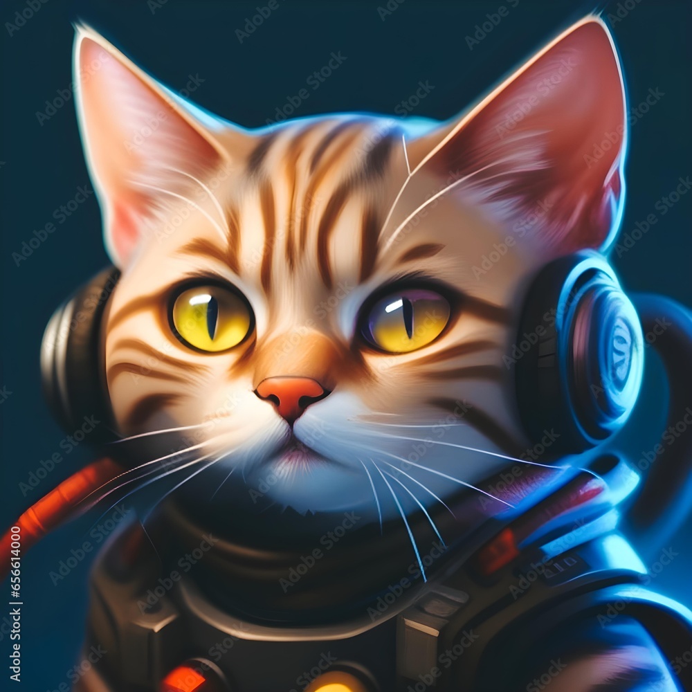 cat wearing headphones darker colour 