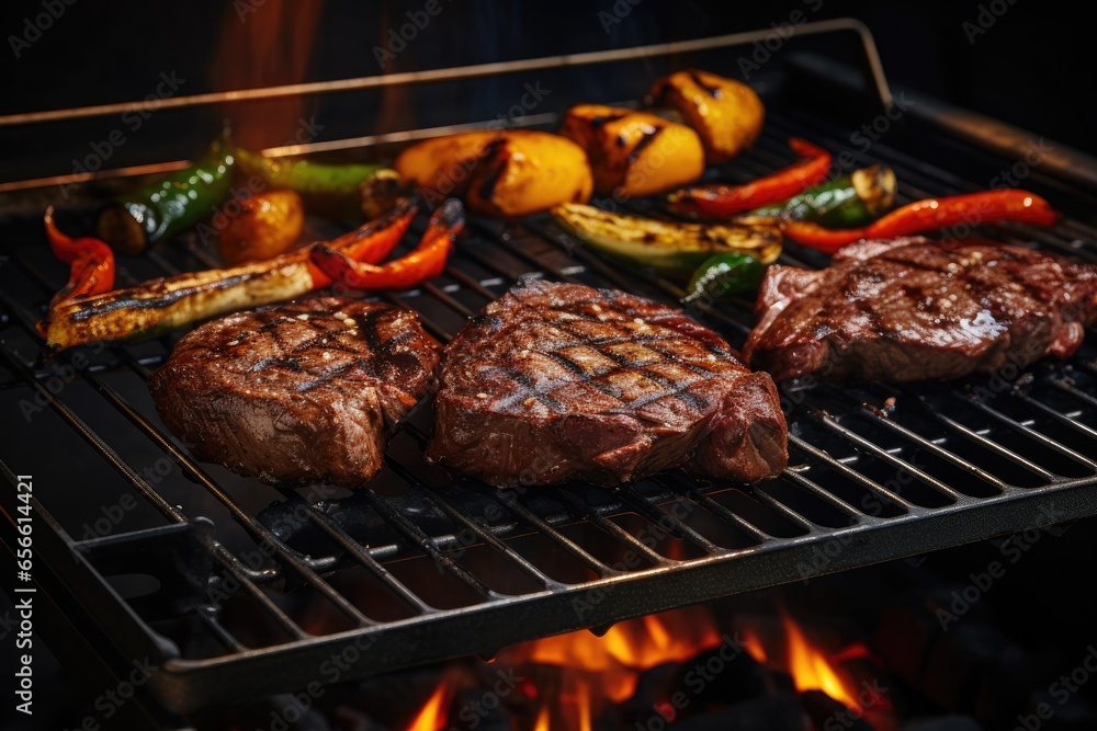 some juicy steaks on the grill. some juicy steaks on the grill.