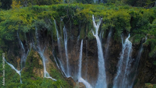 Waterfall in Plitvice Lakes in Croatia. A cascade of 16 lakes connected by waterfalls and a limestone canyon. The waters flowing over the chalk.