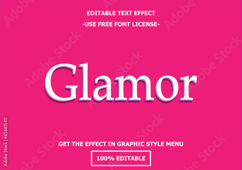 Glamor 3D editable text effect template. Style premium free font license vector