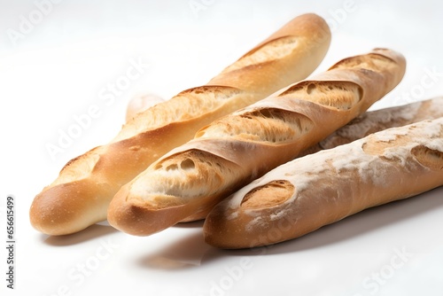 Sliced Baguette on a White Background, Generative AI