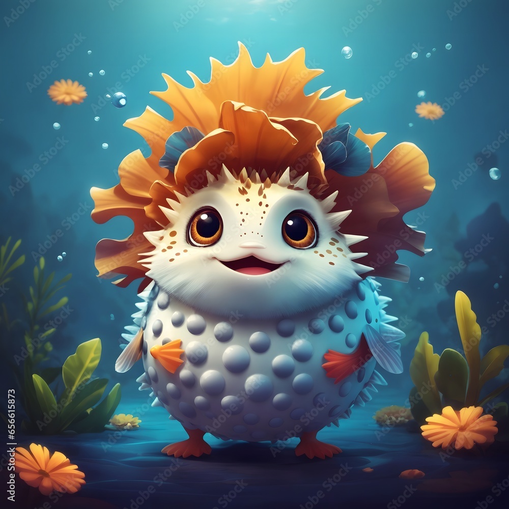 Pufferfish illustration Ai Generative Pufferfish illustration Ai Generative