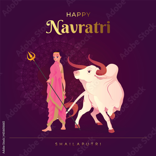 Navratri Concept Illustration, Goddess Shailaputri, Happy Navratri