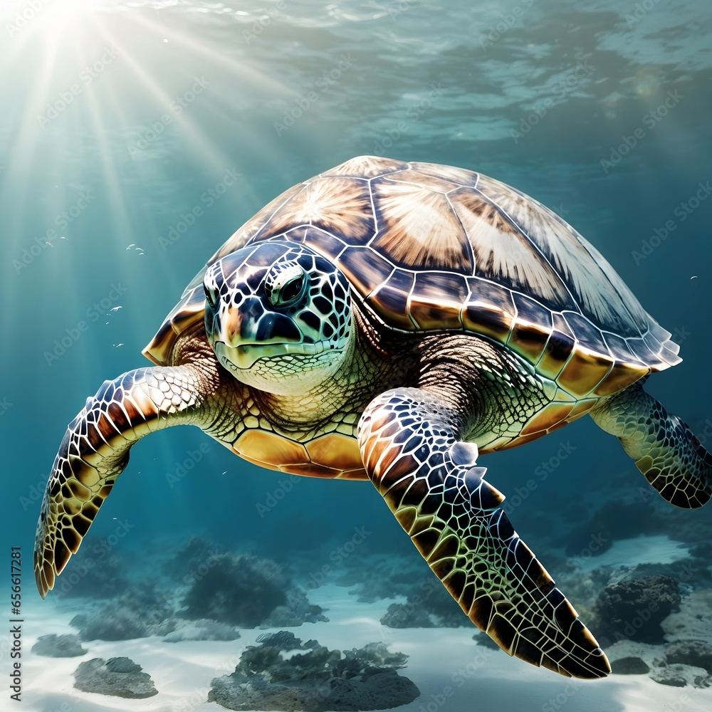Fototapeta premium Sea turtle illustration Ai Generative