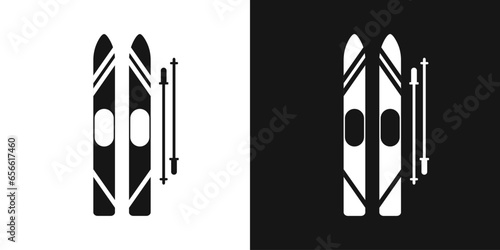 Alpine ski vector icon. Ski and pole, skiing sign