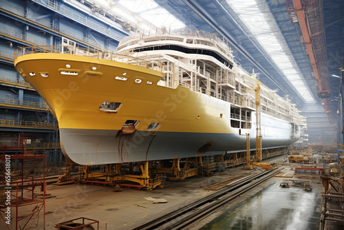 Assembly shop, shipyard for the assembly of cruise liners.