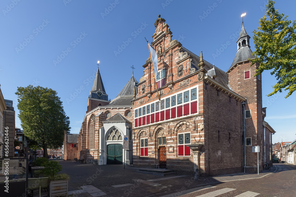 City museum and Peter's Church - Peterskerk, in the center of the Dutch city of Woerden.