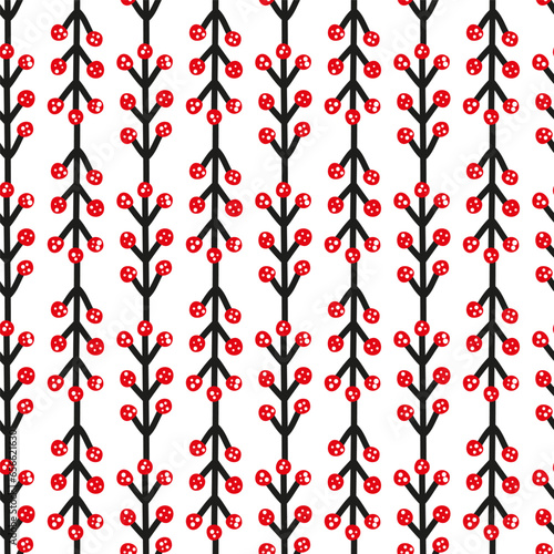 Scandinavian seamless pattern with doodle berries.