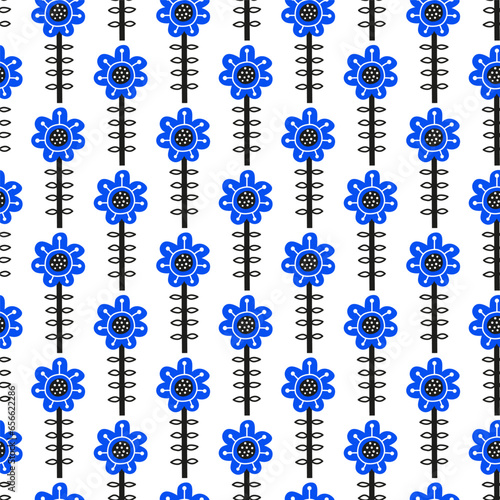 Scandinavian seamless pattern with doodle flowers.