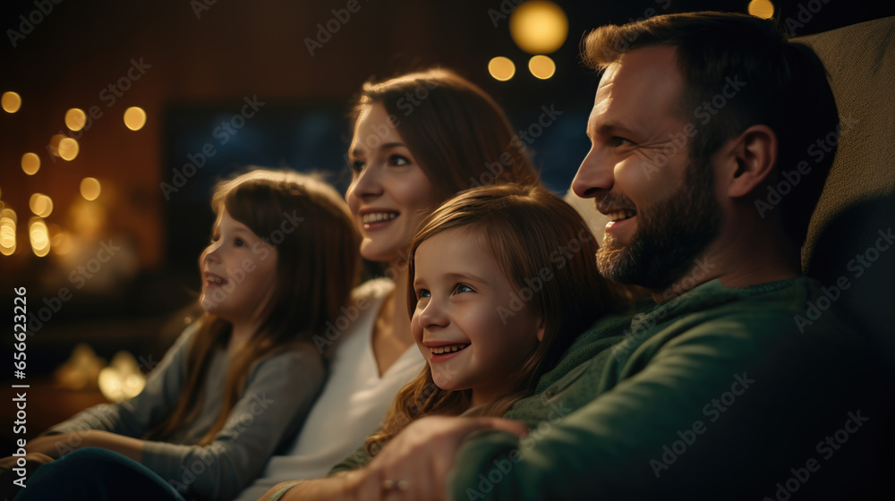 Family in a cinema watching a movie