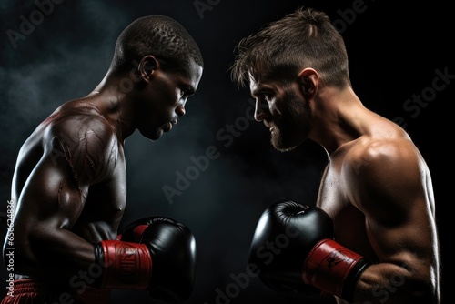 Two professional boxer boxing on arena, Boxing fight championship competitions.