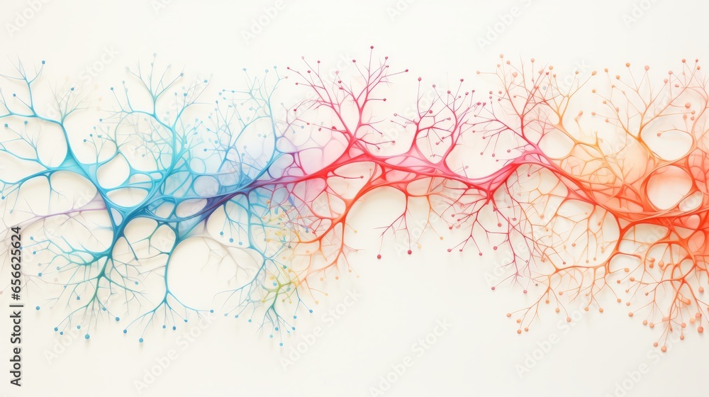 tree of colored neurons on a white background, neurography, expansion - obrazy, fototapety, plakaty 