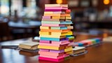 A stack of colorful sticky notes and markers, creative brainstorming