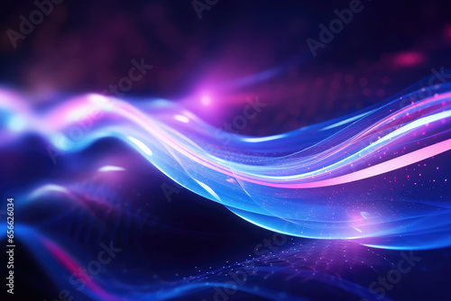 Abstract background with glowing particles, lines and bokeh effect