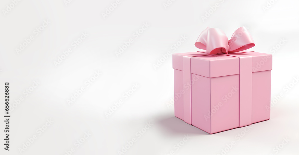 Pink gift box with pink ribbon,
horizontal banner Pink gift box with pink ribbon,
horizontal banner