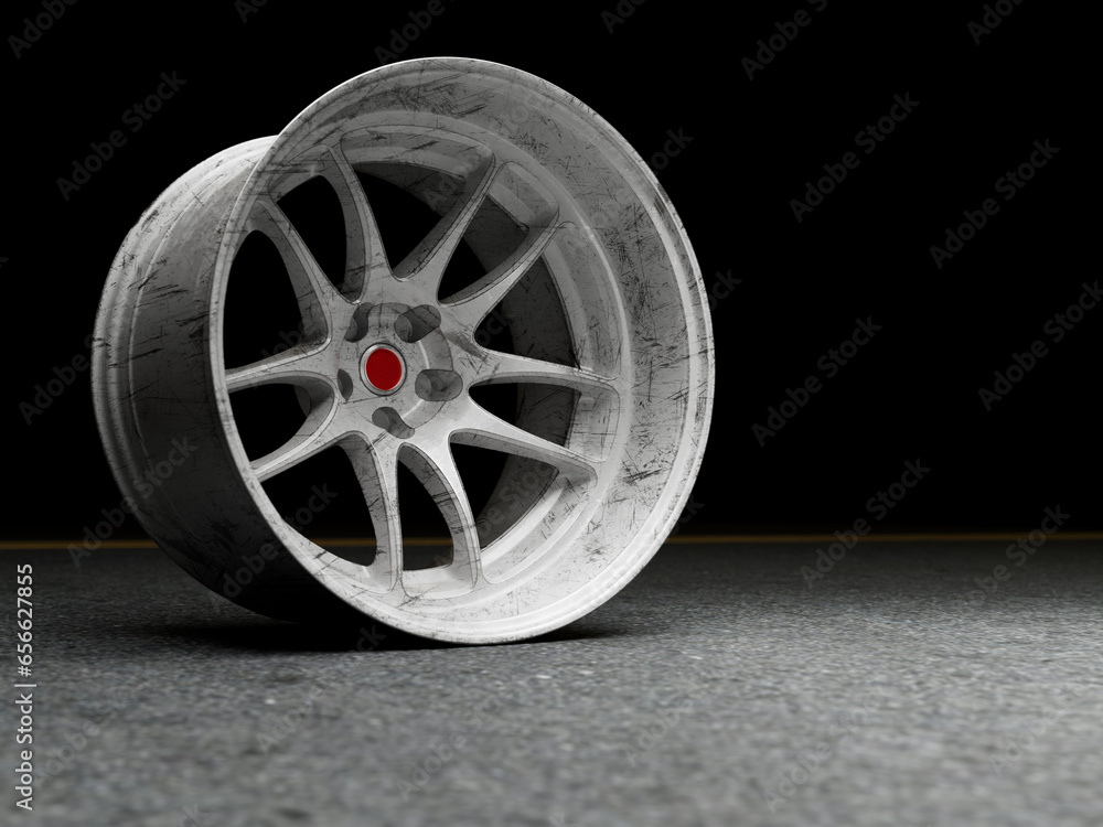 Worn Out Used Racing Wheel Rim 3D Rendered