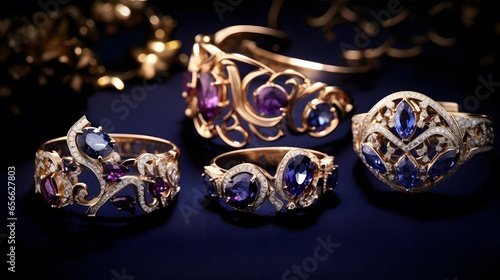 jewelry and luxury concept - close up of jewellery on dark background