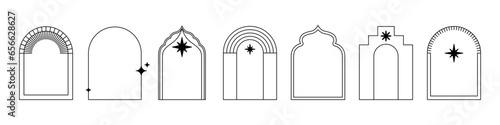 Vector set of design elements and illustrations in simple linear style - boho arch logo design elements and frames for social media stories and posts