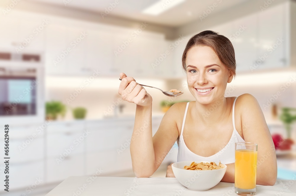Young woman eating organic vegetable salad, AI generated image Young woman eating organic vegetable salad, AI generated image