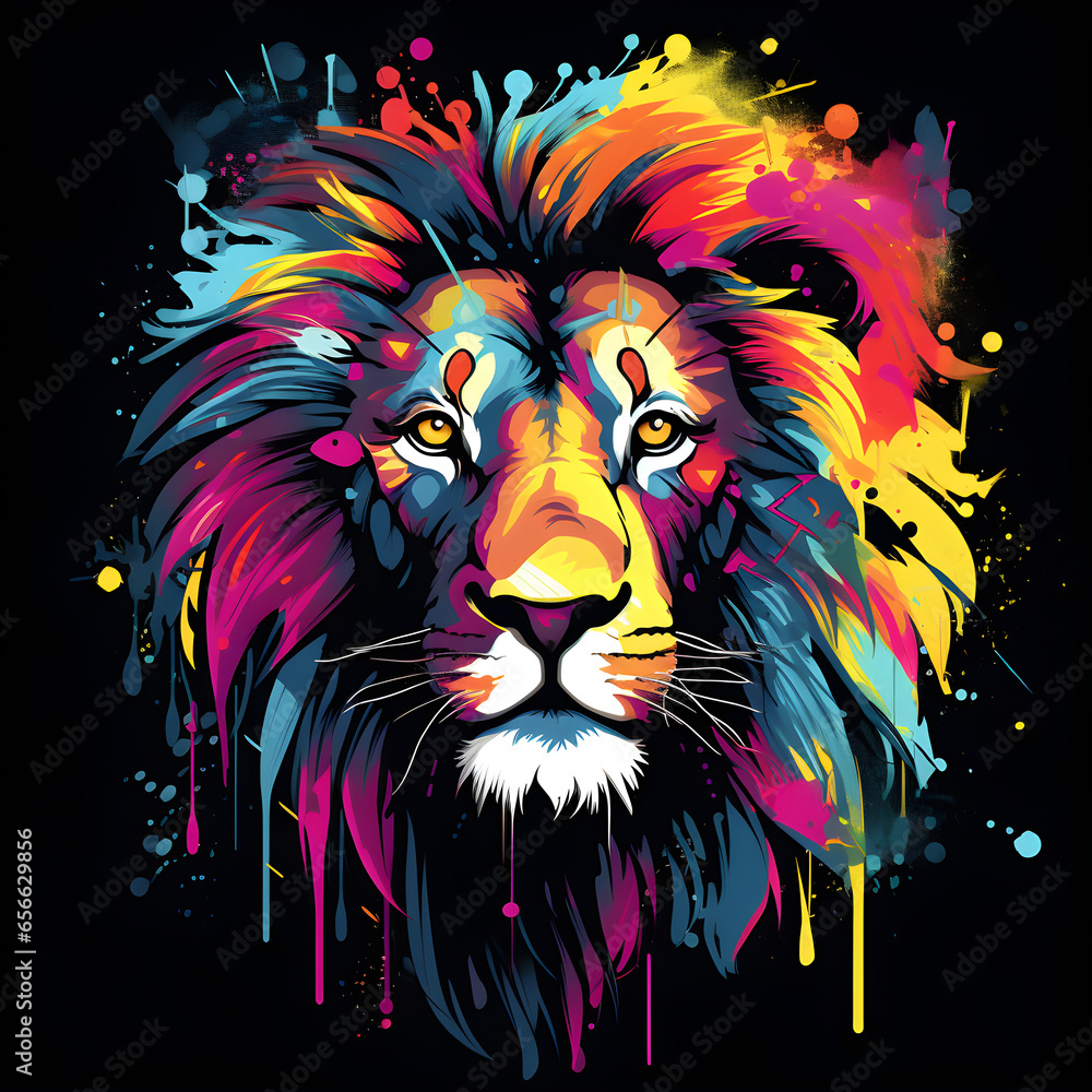 lion head color splash T-Shirt design generative AI image
