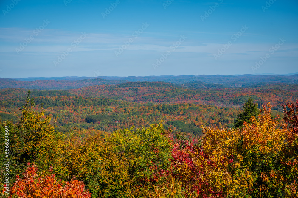Autumn view of forest and mountains, Black Mountains Park, Ripon, Quebec, Canada