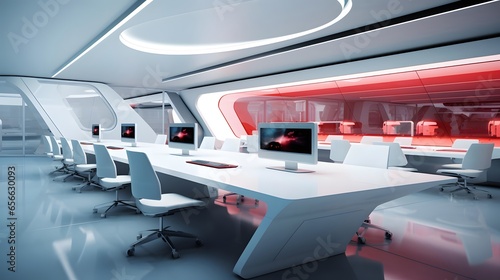 Futuristic interior of a modern conference room. 3d rendering
