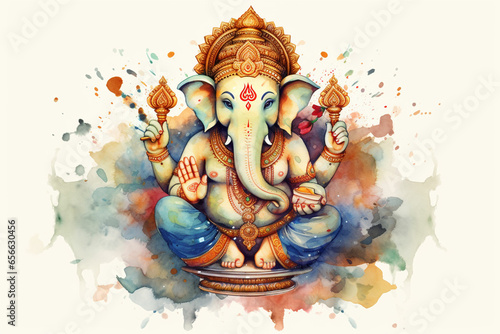 a 3d watercolor painting of an loard ganesha