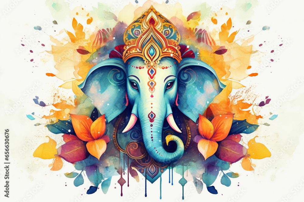 a 3d watercolor painting of an loard ganesha - obrazy, fototapety, plakaty 