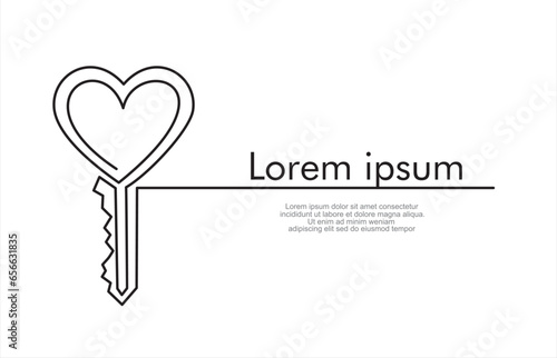 Single continuous line of heart key icon. valentines day design element. love symbol. isolated vector image