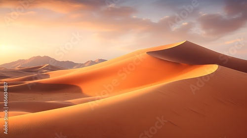 Desert sand dunes panorama at sunset  3d render