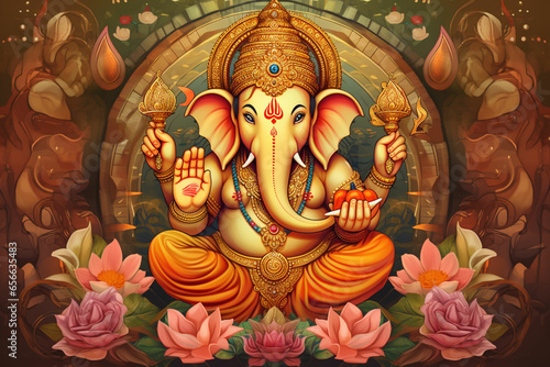 a 3d watercolor painting of an loard ganesha